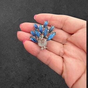 Vintage DODD Silver tone and Blue Peacock Brooch